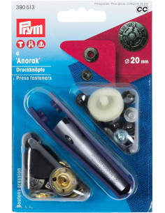 Boite de 6 boutons pression anorak Design avec outil 20 mm