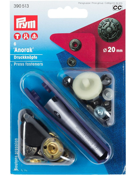 Boite de 6 boutons pression anorak Design avec outil 20 mm