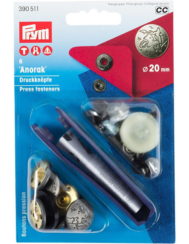 Boite de 6 boutons pression anorak Design avec outil 20 mm
