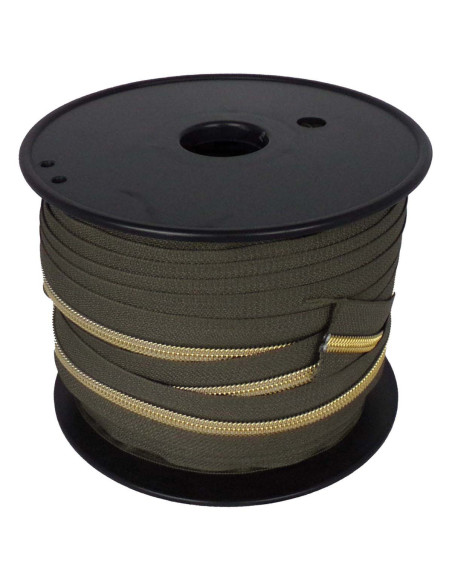 Fermeture nylon 5 mm lurex - Kaki et or