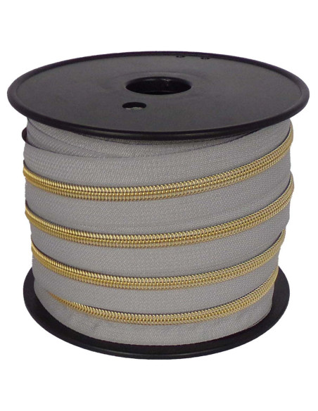 Fermeture nylon 5 mm lurex - Gris pigeon et or