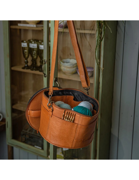 Sac de rangement en cuir pour broderie et tricot Muud Enturn - Whisky