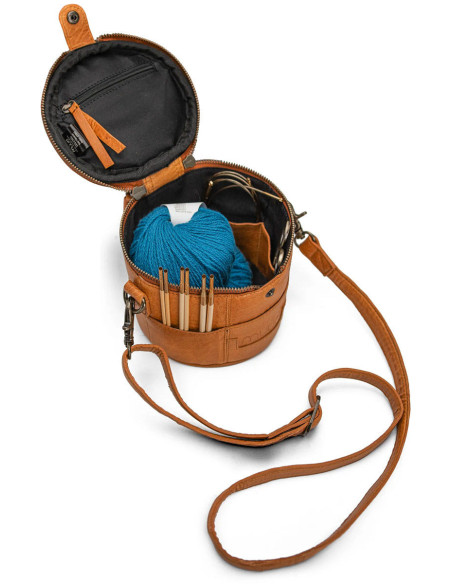 Petit sac à tricot en cuir Muud Saturn Mini - Whisky