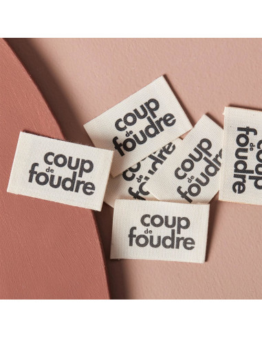 Lot de 5 étiquettes tissées à coudre - Coup de foudre