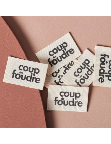 Lot de 5 étiquettes tissées à coudre - Coup de foudre