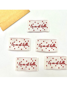 Lot de 5 étiquettes tissées à coudre La vie est belle 2