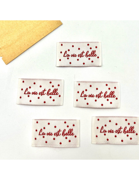 Lot de 5 étiquettes tissées à coudre La vie est belle