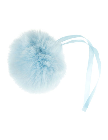 Pompon imitation fourrure 11 cm - Bleu layette
