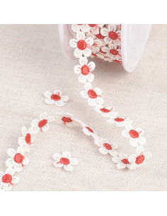 Guipure pâquerettes blanches - Rouge et blanc
