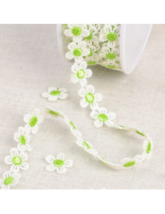 Guipure pâquerettes blanches - Vert et blanc