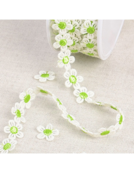 Guipure pâquerettes blanches - Vert et blanc