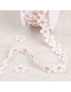 Guipure pâquerettes blanches - Rose et blanc