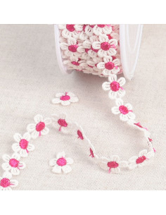 Guipure pâquerettes blanches - Fuchsia et blanc