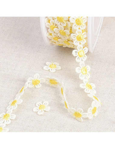 Guipure pâquerettes blanches - Jaune et blanc