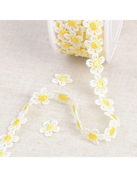 Guipure pâquerettes blanches - Jaune et blanc