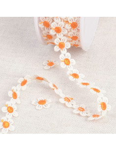 Guipure pâquerettes blanches - Orange et blanc