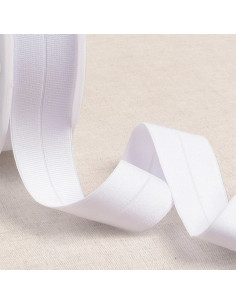 Biais élastique pré-plié gros grain 30 mm de large - Blanc