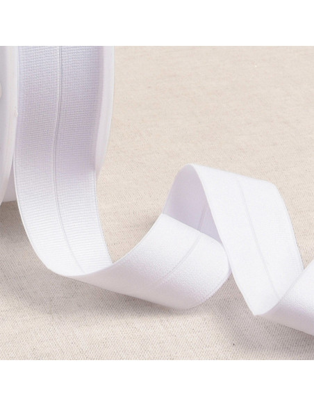 Biais élastique pré-plié gros grain 30 mm de large - Blanc