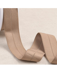 Biais élastique pré-plié gros grain 30 mm de large - Marron clair