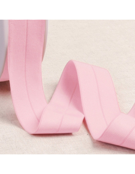 Biais élastique pré-plié gros grain 30 mm de large - Rose