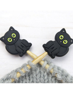 Bouchons stoppeurs de mailles pour aiguilles à tricoter - Chat noir