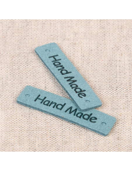 Lot de 6 étiquettes simili - Hand Made bleu