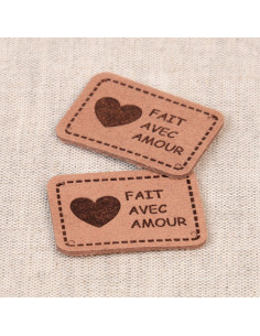 Lot de 6 étiquettes simili - Fait avec amour marron