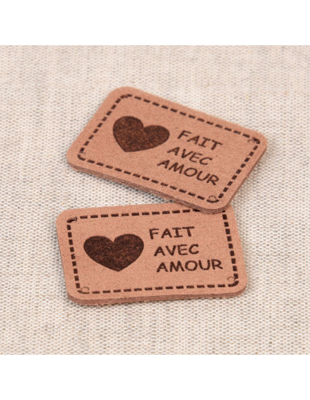 Lot de 6 étiquettes simili - Fait avec amour marron
