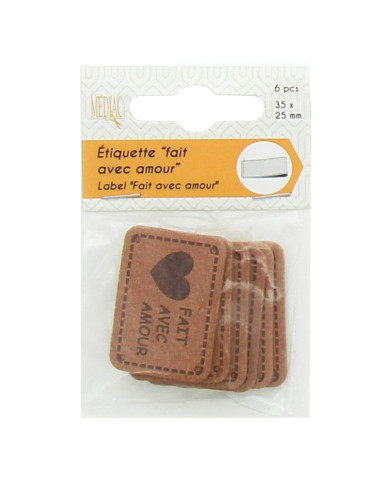 Lot de 6 étiquettes simili - Fait avec amour marron