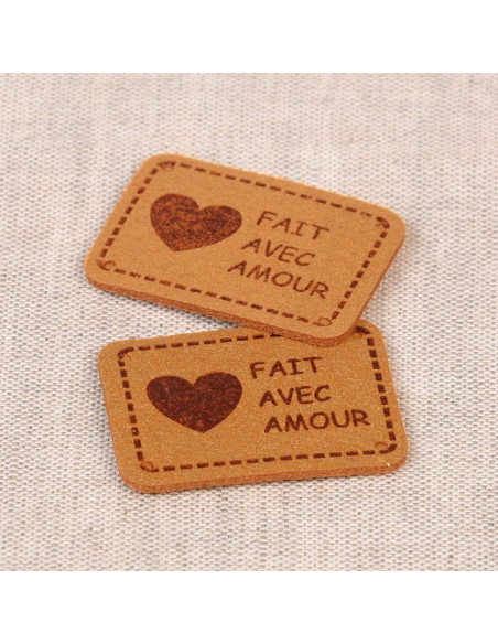 Lot de 6 étiquettes simili - Fait avec amour beige