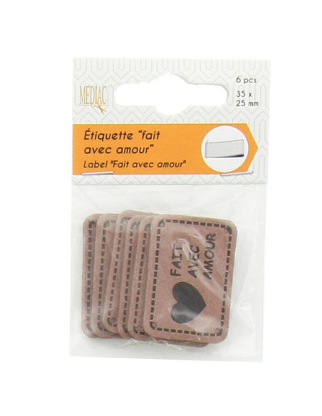 Lot de 6 étiquettes simili - Fait avec amour beige