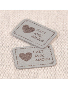 Lot de 6 étiquettes simili - Fait avec amour gris