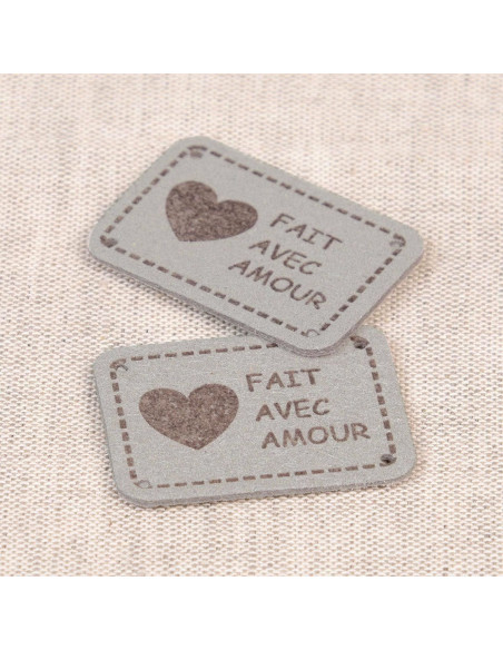 Lot de 6 étiquettes simili - Fait avec amour gris