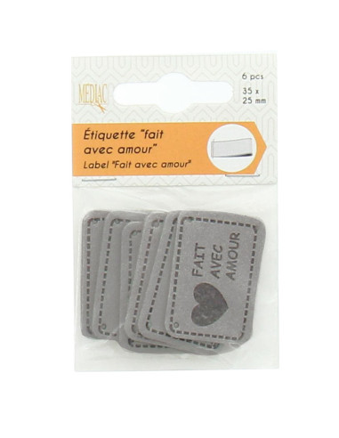 Lot de 6 étiquettes simili - Fait avec amour gris