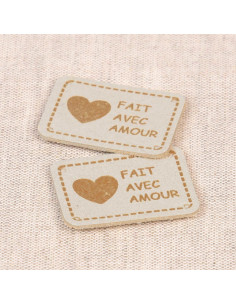 Lot de 6 étiquettes simili - Fait avec amour ivoire