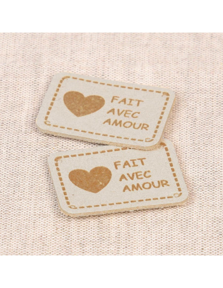 Lot de 6 étiquettes simili - Fait avec amour ivoire