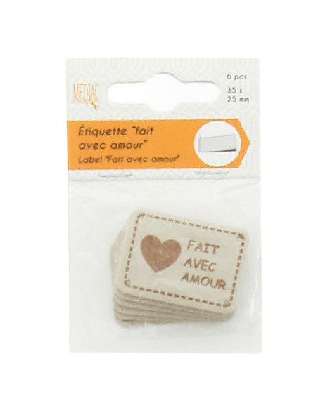 Lot de 6 étiquettes simili - Fait avec amour ivoire