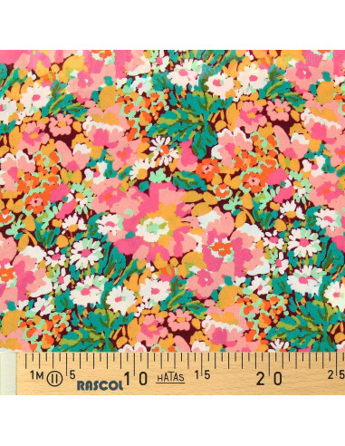 Tissu viscose fantaisie - Silene marron et rose