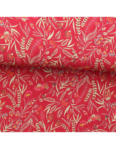 Tissu viscose fantaisie - Rama rouge et orange