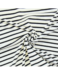 Tissu jersey rayé breton - Écru et noir