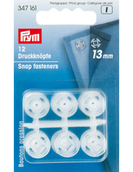 Boutons pression plastiques transparents 13 mm