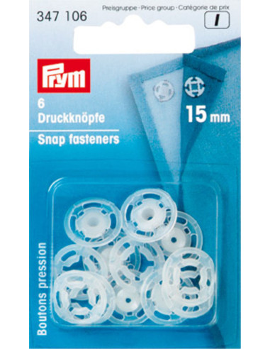 Boutons pression plastiques transparents 15 mm