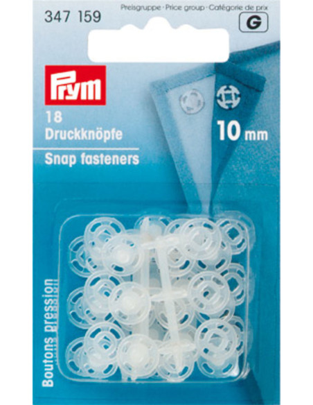 Boutons pression plastiques transparents 10 mm