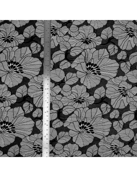Tissu dentelle élastique Léonie - Noir