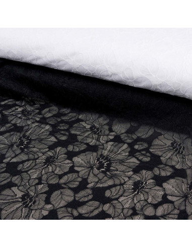 Tissu dentelle élastique Léonie - Noir
