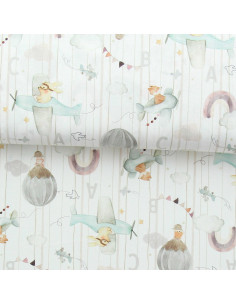 Tissu popeline de coton - Eolia blanc et orange