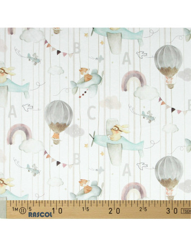 Tissu popeline de coton - Eolia blanc et orange