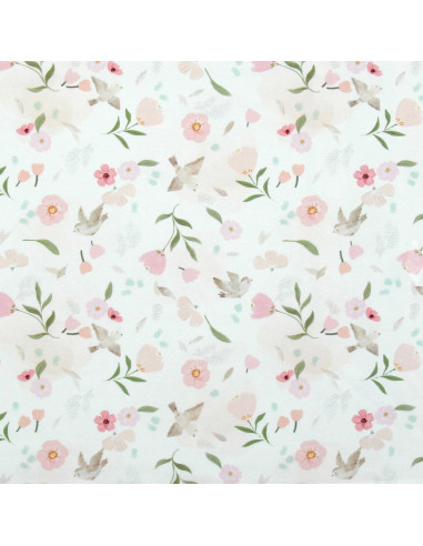 Tissu popeline de coton - Pretty blanc et rose