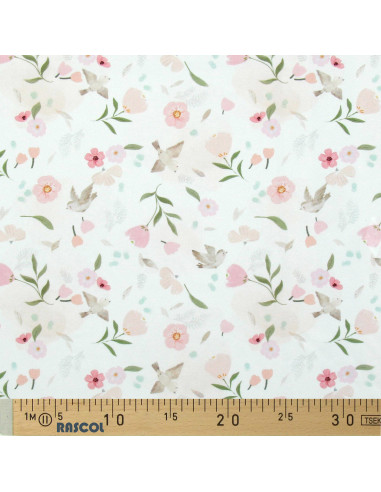 Tissu popeline de coton - Pretty blanc et rose