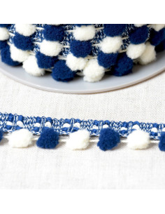 Galon gros pompons bicolore - Bleu marine et écru